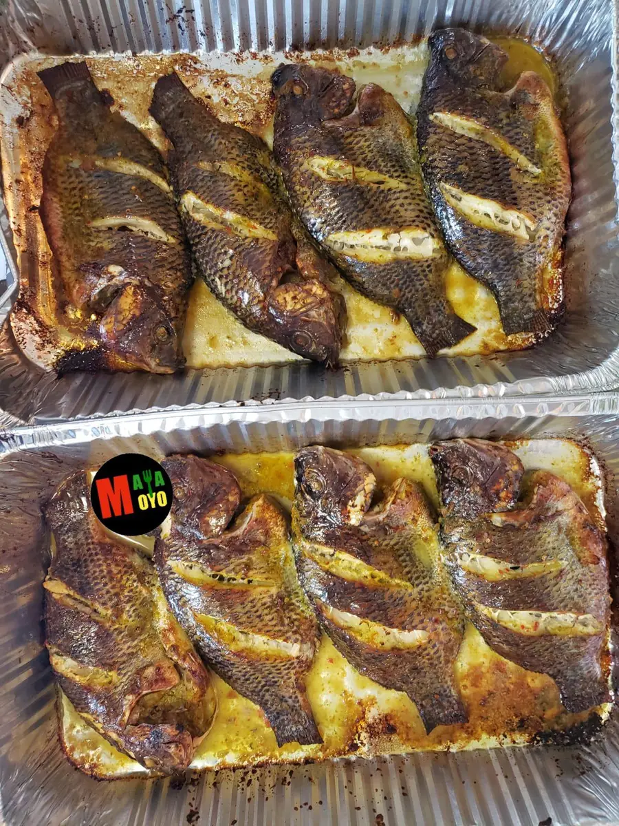 Grilled tilapia fish trays for event catering — MayaMoyo Dishes Maryland
